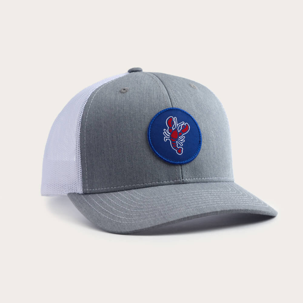 Lobster Patch Trucker Hat - Heather Grey and White